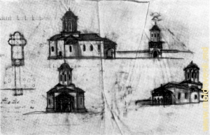 Schiţa proiectului bisericii de la Cuhureşti, realizat de A. V. Şciusev