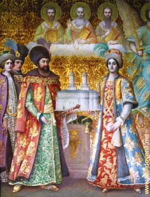 Domnitorul Vasile Lupu alături de Todosca Doamna - tabloul votiv din biserica Mănăstirii Trei Ierarhi, Iași