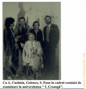 Cu A. Cuzimin, Golenco, S. Fusu în cadrul comisiei de examinare la universitatea "I. Creangă"