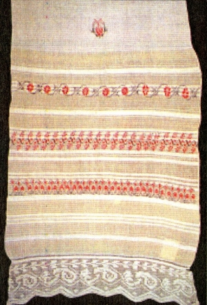 Полотенце с кружевами, уезд Хотин, с. Дрепкэуць, 1901
