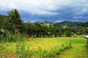 Peisaje de-a lungul şoselei în apropiere de Cîmpulung Moldovenesc, Suceava